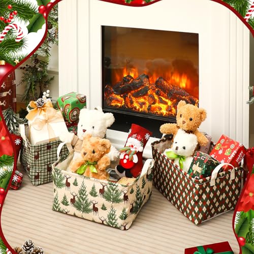 Boao 6 Pack Christmas Storage Baskets for Gifts Empty Collapsible Large Christmas Storage Gift Bins Canvas Laundry Containers Foldable Box with Handle for Office Home Bedroom Clothes - Image 3