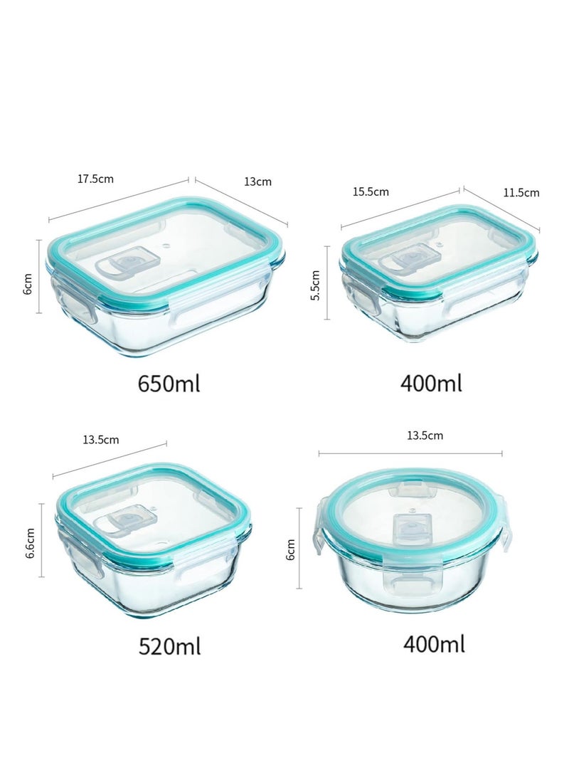 TYCOM Glass Meal Prep Containers (4 pcs Mixed) - Glass Food Storage Containers with Lids, Glass Lunch Box, Portion Control, Airtight, Glass Bento Box Lunch Containers- 4P  - Image 2