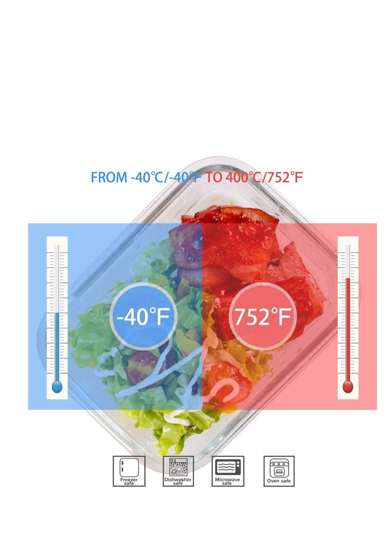 TYCOM Glass Meal Prep Containers (4 pcs Mixed) - Glass Food Storage Containers with Lids, Glass Lunch Box, Portion Control, Airtight, Glass Bento Box Lunch Containers- 4P  - Image 4