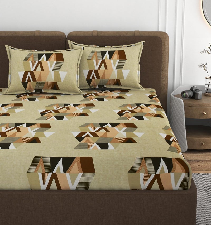 VOMZER 320 TC 100% Pure Cotton All Around Elastic Fitted Queen Size Bedsheets, Supersoft Elastic Fitted Double Bedsheet with 2 Pillow Covers, Size 60x78x8 Inches - Image 1