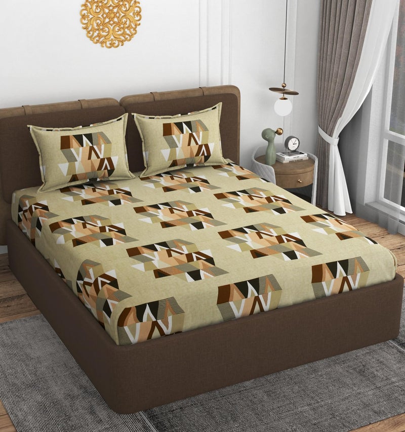 VOMZER 320 TC 100% Pure Cotton All Around Elastic Fitted Queen Size Bedsheets, Supersoft Elastic Fitted Double Bedsheet with 2 Pillow Covers, Size 60x78x8 Inches - Image 2