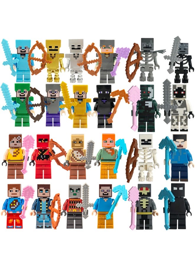 ماين كرافت مجموعة ديكور صغيرة من 24 قطعة - زينة لعبة بكسل - زينة تعليمية من مكعبات البناء للجميع، زينة معلقة لخزانة التلفزيون في غرفة المعيشة، ديكور غرفة الأطفال، هدية عيد ميلاد بموضوع الفضاء (متعددة الألوان) - Image 1