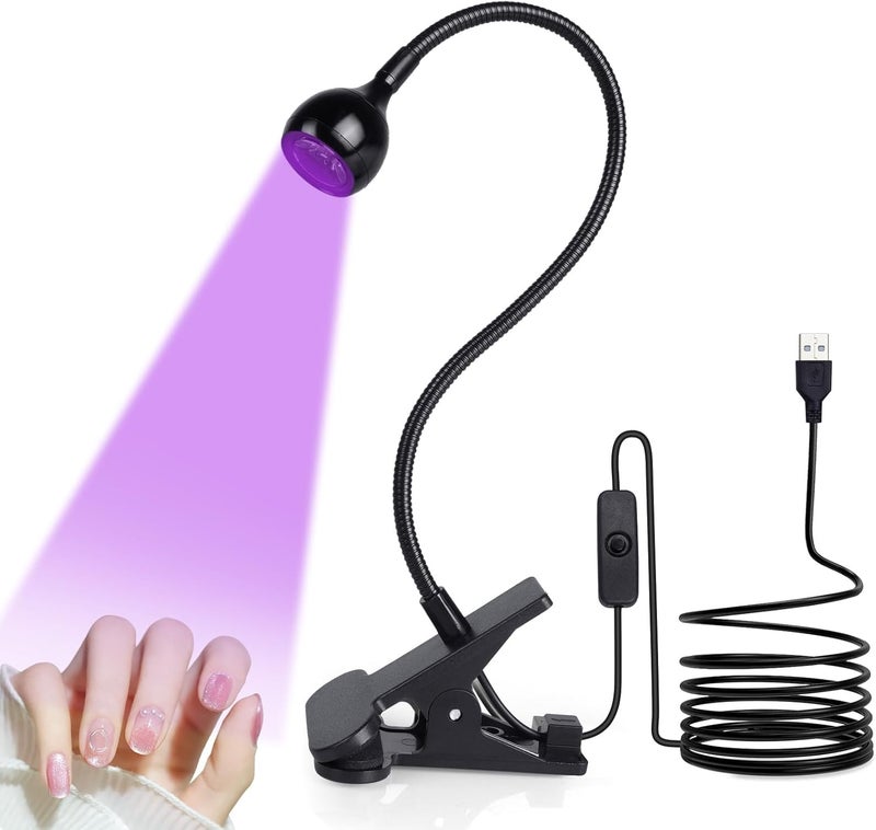 LOPHE Mini UV Nail Lamp Small LED Lamps for Gel Nails 3W UV Glue Curing Lamp with Securing Clip Rotatable Rechargeable Mini Nail Dryer Portable LED Nail Light Gift for Women Nail Art Black
