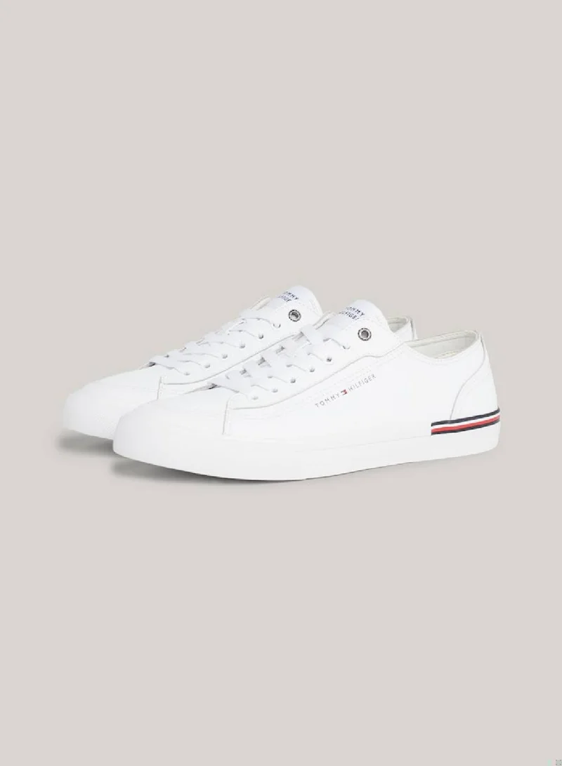 TOMMY HILFIGER Men's Signature Trim Logo Trainers -  Leather mix upper, White