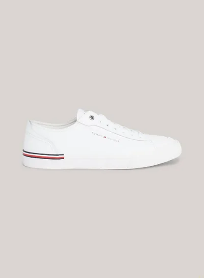 TOMMY HILFIGER Men's Signature Trim Logo Trainers -  Leather mix upper, White