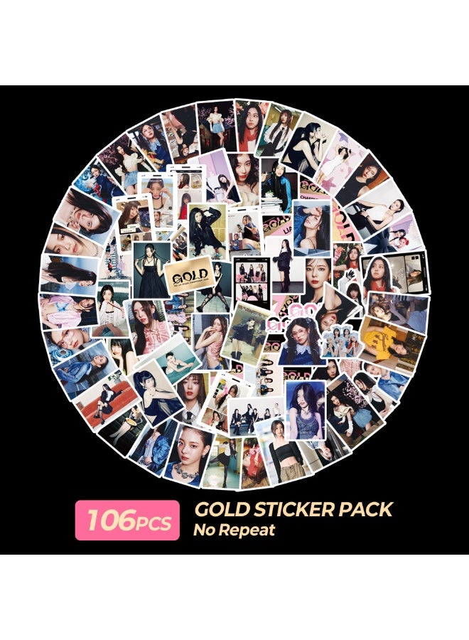 NIBEMINENT 106 Pcs Kpop ITZY GOLD Deco Kit Waterproof Stickers, High Definition Printing Bright Colors, Suitable for Laptop Skateboard Luggage Water Bottle Guitar DIY - Image 1