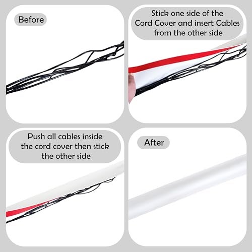 Rubber Bond Cord Covers for Wires on Floor - 6"x48" Self-Adhesive Rubber Cable Hider Floor Strips - Cable Management Wire Covers for Floor - Low Profile Cord Hider and Protector - White Cable Covers - Image 5