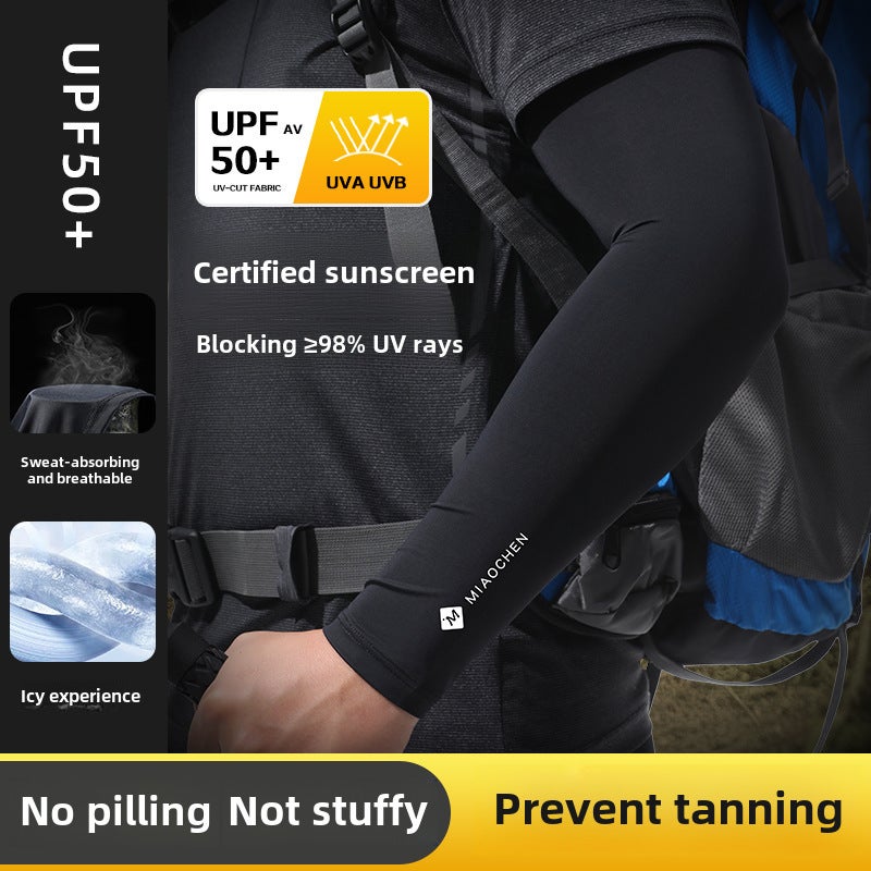 Mens Cooling Sun Protection Ice Silk Sleeve Covers Black  - Image 4