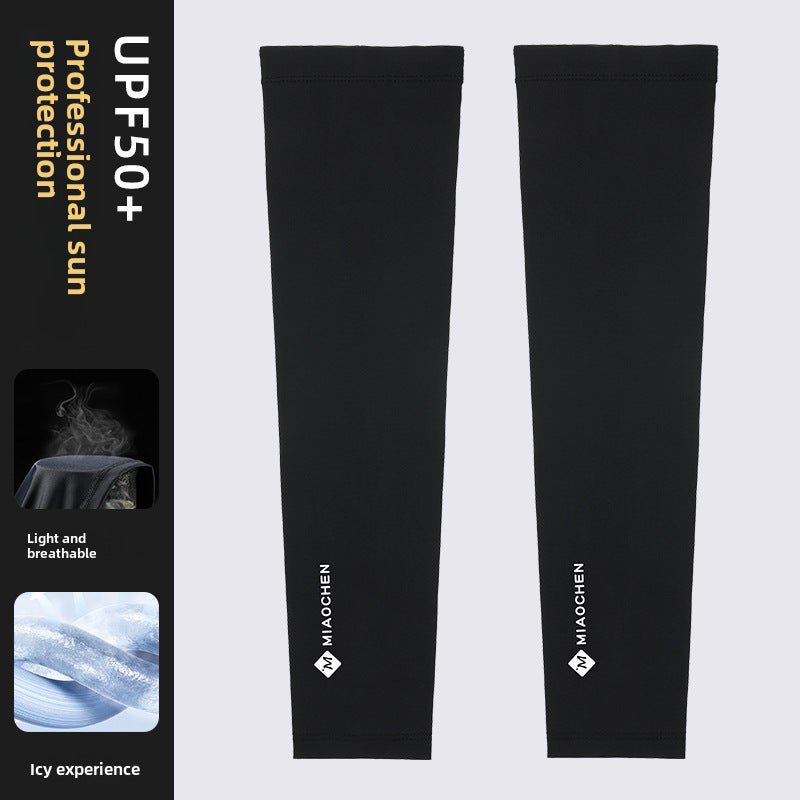 Mens Cooling Sun Protection Ice Silk Sleeve Covers Black  - Image 1