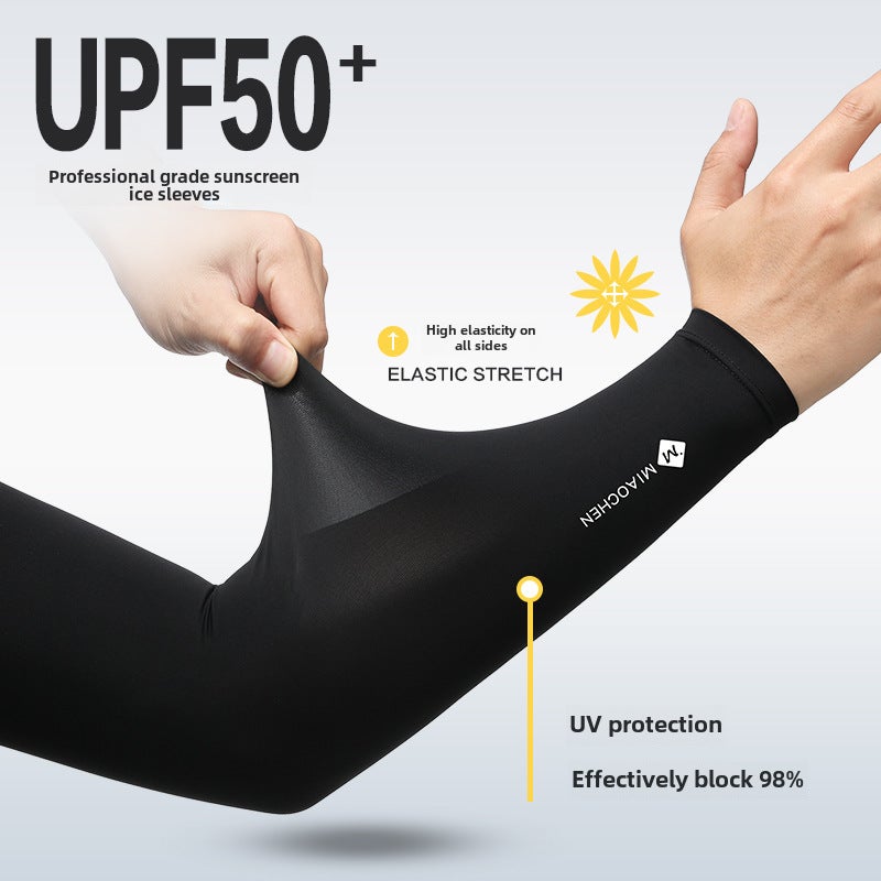 Mens Cooling Sun Protection Ice Silk Sleeve Covers Black  - Image 5