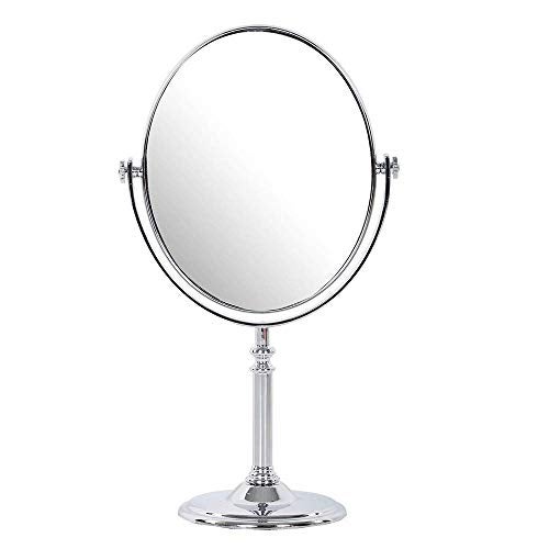BIRMON Makeup Mirror | Magnifying Mirror Makeup | Double Side Magnification | Tabletop Vanity Hand Mirrors Stand | 5X and 1X| (Men & Women-Silver) - Image 1