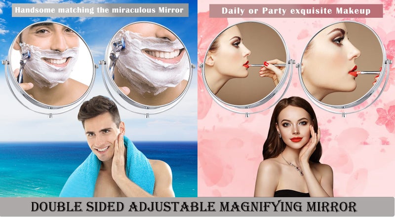BIRMON Makeup Mirror | Magnifying Mirror Makeup | Double Side Magnification | Tabletop Vanity Hand Mirrors Stand | 5X and 1X| (Men & Women-Silver) - Image 3