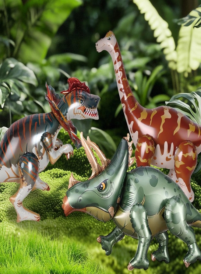 EASUTE 38inch Large Dinosaur Balloons, 3pcs Dinosaur Birthday Decorations Self Standing Triceratops Brachiosaurus Double-crowned Dragon Balloons for Birthday Party Decoration Kit Party Supplies - Image 4