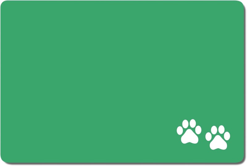 Rnivvi Dog Food Mat, 16"x24" Dog Mat for Food and Water, Absorbent Cat Bowl Mat Protect Floors, Cute Cat Food Mat for Feeding & Watering Supplies, Pet Feeding Mat, Green Footprint Pet Placemat - Image 1