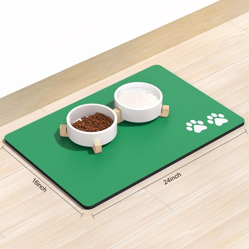 Rnivvi Dog Food Mat, 16"x24" Dog Mat for Food and Water, Absorbent Cat Bowl Mat Protect Floors, Cute Cat Food Mat for Feeding & Watering Supplies, Pet Feeding Mat, Green Footprint Pet Placemat - Image 2