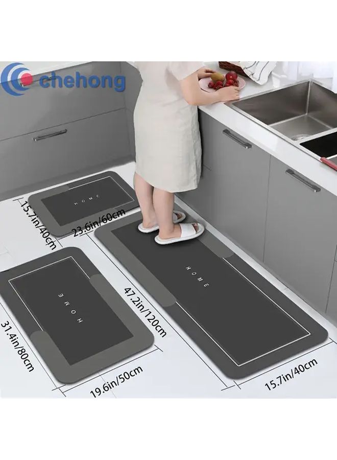 3 Piece Diatom Mud Kitchen Mat Set Light Grey Anti Slip Quick Dry Rubber Backing Polyester Blend Fabric 2.5mm Thick For Bathroom And Living Room - Image 1