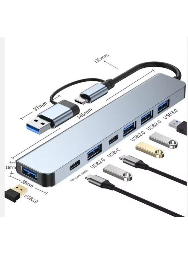 Eight-in-one Expansion Dock RJ45 Multifunctional Office Notebook 8in1SD TF Card Read Hub Data Transmission-Number Of Interfaces:7-in-1 Double Head  - Image 1