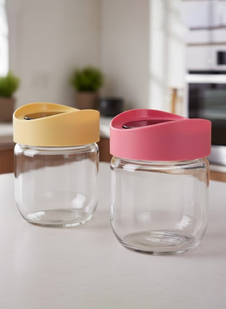 HEREVIN جرار زجاجي هيرفين سعة 429 مل مع غطاء شفاف وغطاء ملون متنوع - Image 1