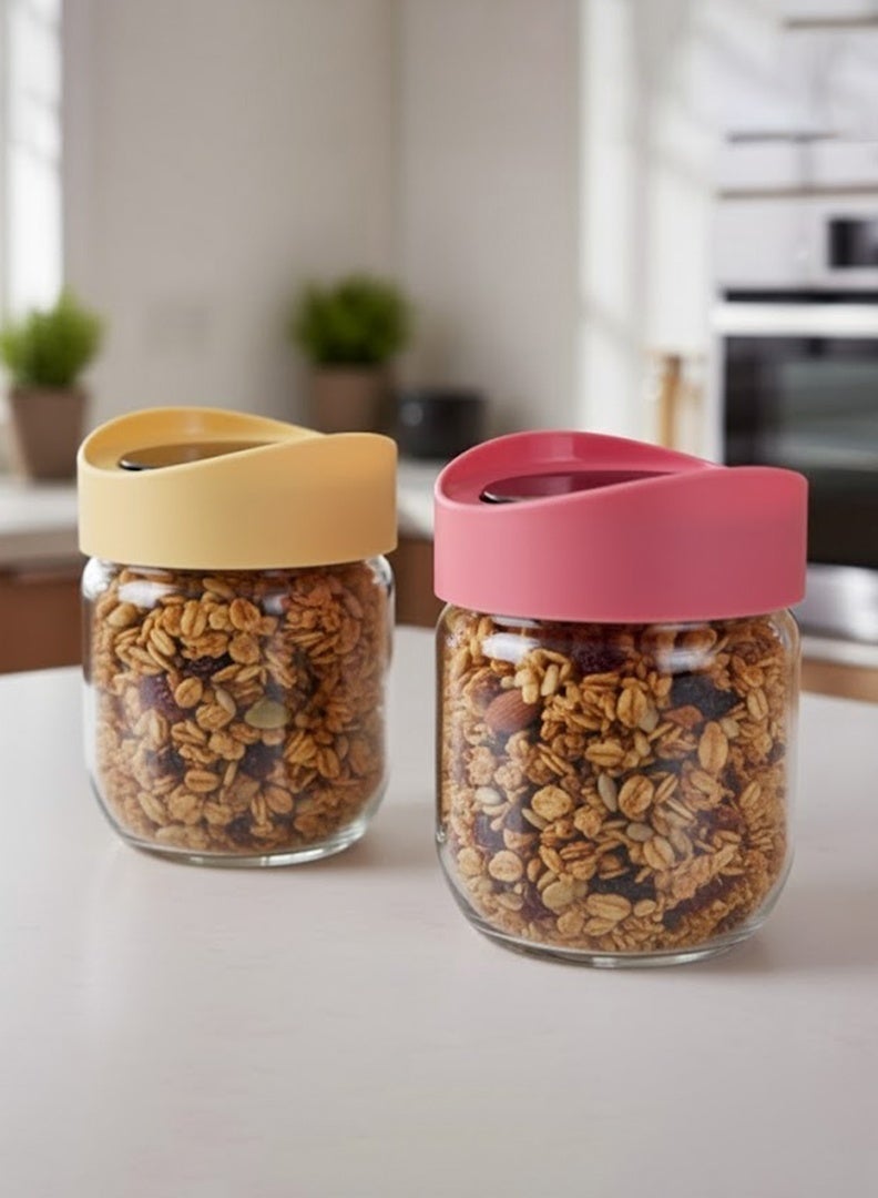 HEREVIN جرار زجاجي هيرفين سعة 429 مل مع غطاء شفاف وغطاء ملون متنوع - Image 3