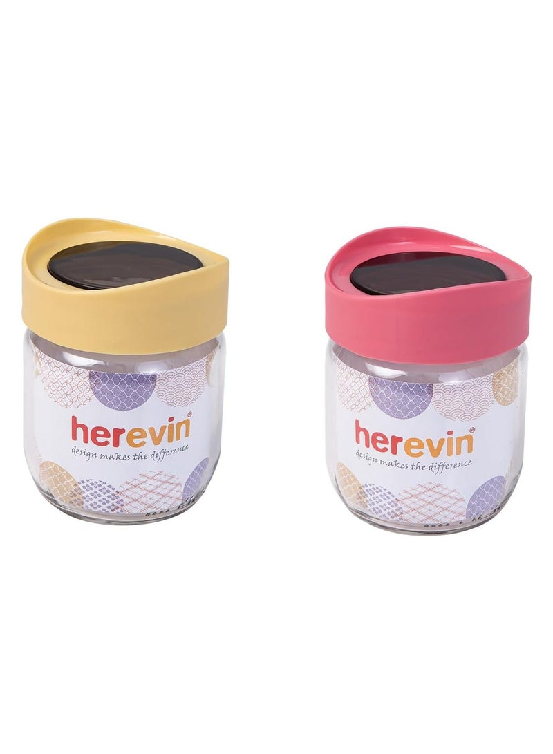 HEREVIN جرار زجاجي هيرفين سعة 429 مل مع غطاء شفاف وغطاء ملون متنوع - Image 2