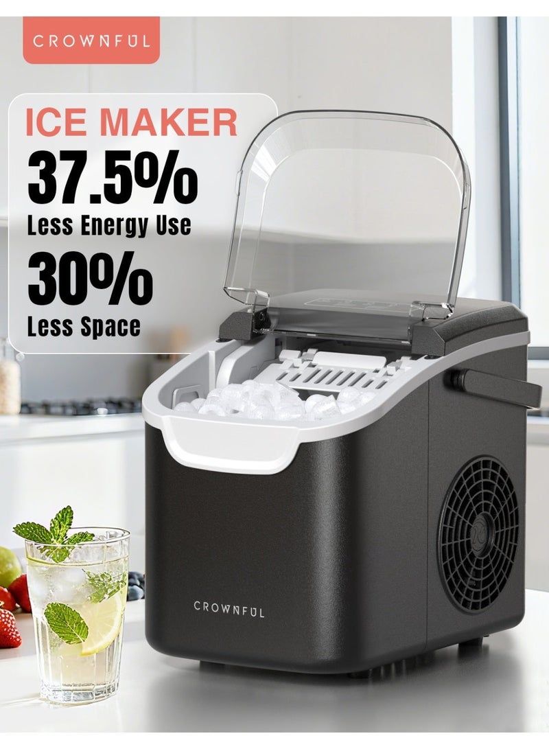 Crownful Ice Maker Countertop, Mini Portable Ice Machine, 8 Bullet Ice in 6 Mins, 12KG/Day, 2 Ice Sizes, Self-Cleaning, Energy Saving, Compact for Small Space, Kitchen, Office, RV, Party - Image 1