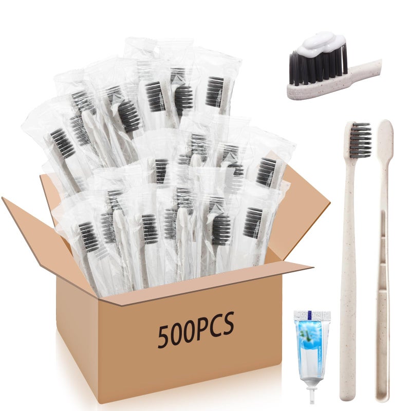 Uiifan 500 Sets Disposable Toothbrushes with Toothpaste Bulk Individually Wrapped Travel Toothbrush Kit Soft Bristle Tooth Brushes Homeless Supplies for Hotel Shelter Nursing Home Charity Donation