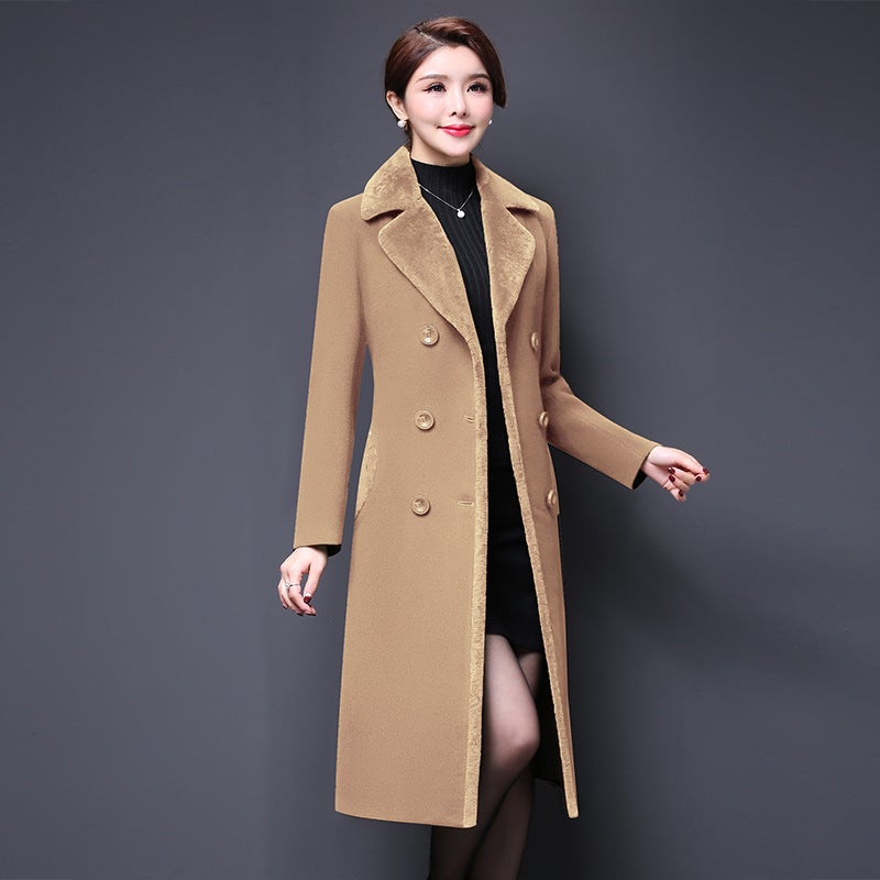 Foreign Trade Womens Wear Autumn and Winter Woolen Coat Womens Korean Style 2021 New Woolen Coat Long Thickened Coat Women Camel 