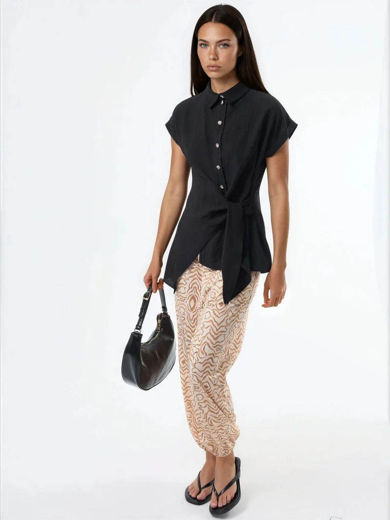 Busem BUSEM Textured Woven Blouse with Tie Detail