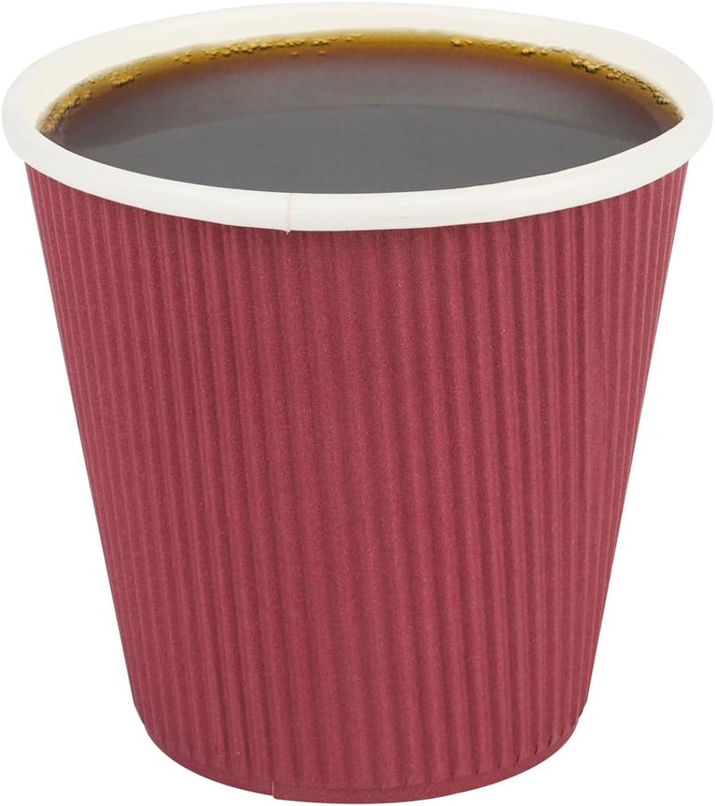 Restaurantware Insulated Paper Coffee Cups - Ripple Wall - Crimson - 8 oz - 500ct Box - MATCHING LIDS SOLD SEPARATELY: RWA0360B, RWA0360W, RWA0328LG, RWA0328GR, RWA0328HP, RWA0283W, RWA0283B - Image 1