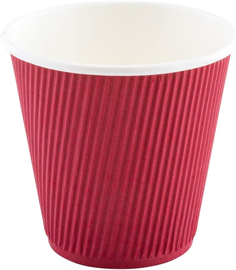 Restaurantware Insulated Paper Coffee Cups - Ripple Wall - Crimson - 8 oz - 500ct Box - MATCHING LIDS SOLD SEPARATELY: RWA0360B, RWA0360W, RWA0328LG, RWA0328GR, RWA0328HP, RWA0283W, RWA0283B - Image 5
