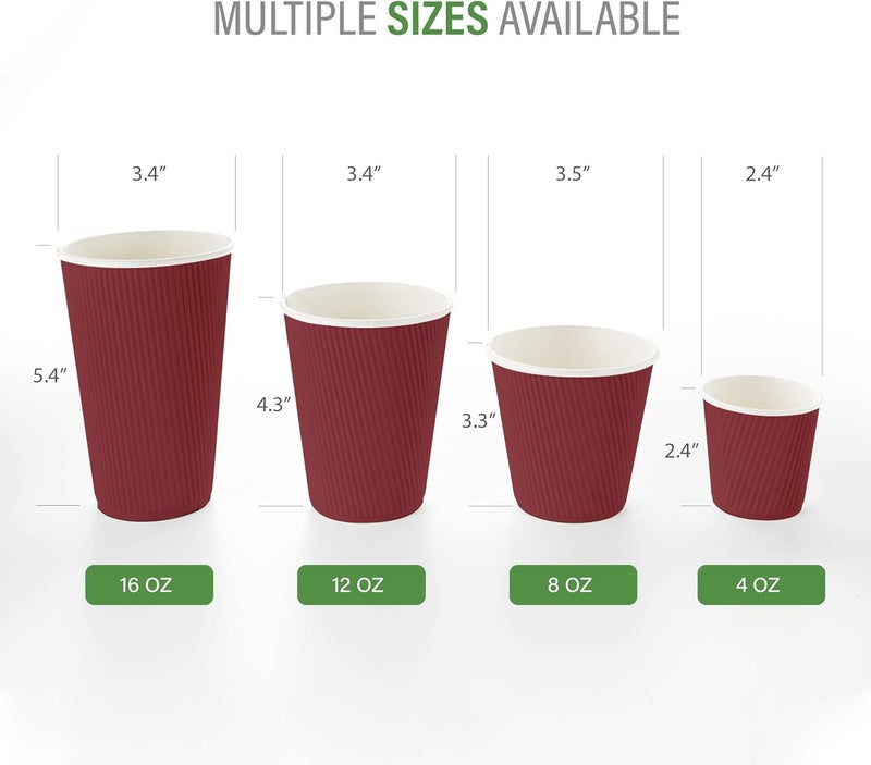Restaurantware Insulated Paper Coffee Cups - Ripple Wall - Crimson - 8 oz - 500ct Box - MATCHING LIDS SOLD SEPARATELY: RWA0360B, RWA0360W, RWA0328LG, RWA0328GR, RWA0328HP, RWA0283W, RWA0283B - Image 3