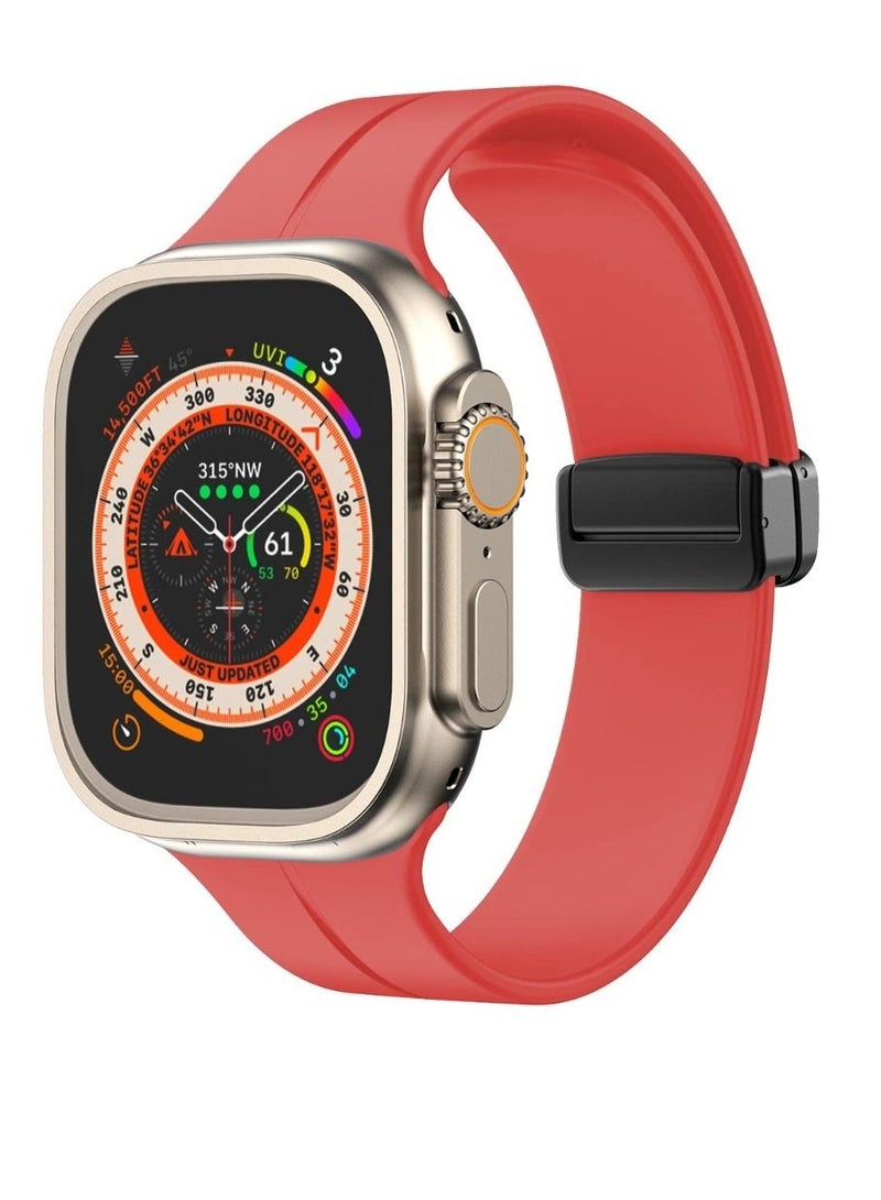 Soft Silicone Magnetic Buckle Sport Watch Band for Apple Watch Series 8 7 6 49mm/45mm/44mm/42mm - Red - Image 1
