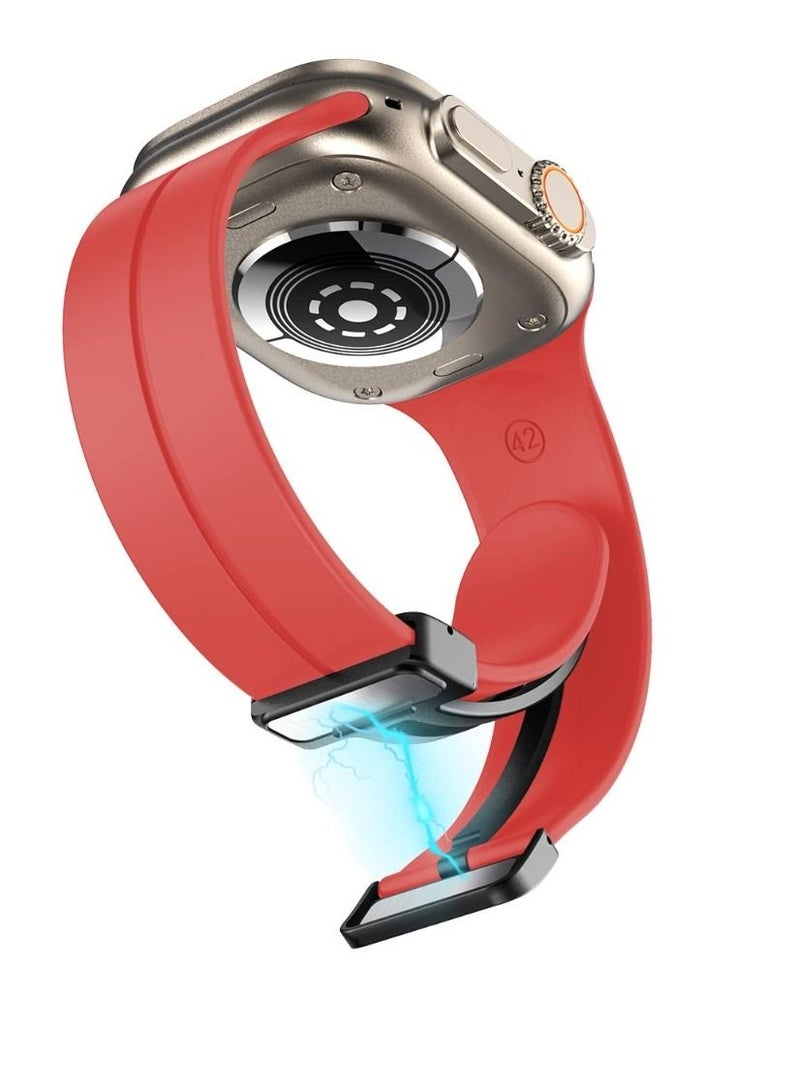Soft Silicone Magnetic Buckle Sport Watch Band for Apple Watch Series 8 7 6 49mm/45mm/44mm/42mm - Red - Image 3