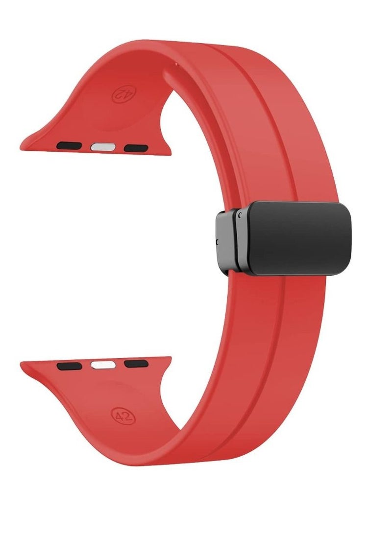 Soft Silicone Magnetic Buckle Sport Watch Band for Apple Watch Series 8 7 6 49mm/45mm/44mm/42mm - Red - Image 2