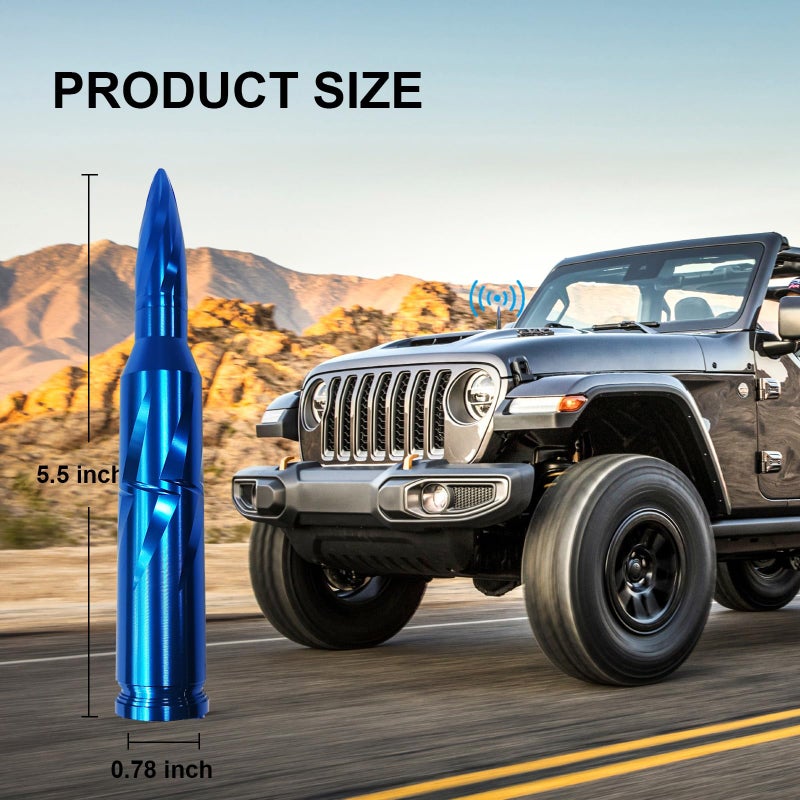 Seprochoo Car Truck Bullet Antenna 50 Cal Bullet Antenna Truck Accessories Universal Replacement for GMC Sierra 1500 Chevy Dodge Ram Silverado 1500 2500 3500 Ford F150 F250 F350 Spiral Pattern (Blue, 5.5inch) - Image 2