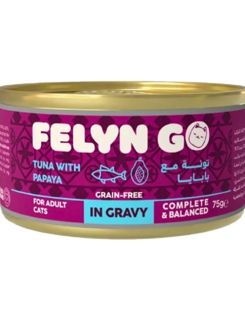 Felyn GO Cat Wet Food Tuna With Papaya In Gravy For Adult Cats- 6x75g - Grain-Free Cat Food - Image 2