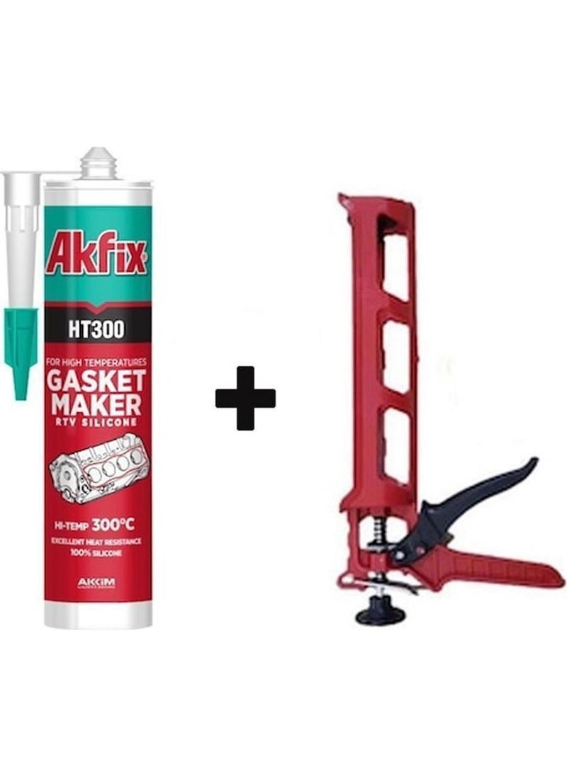AKFIX - Ht 300 High Temperature Resistant Silicone Red 300°C 310 ml + Silicone Gun - Image 1