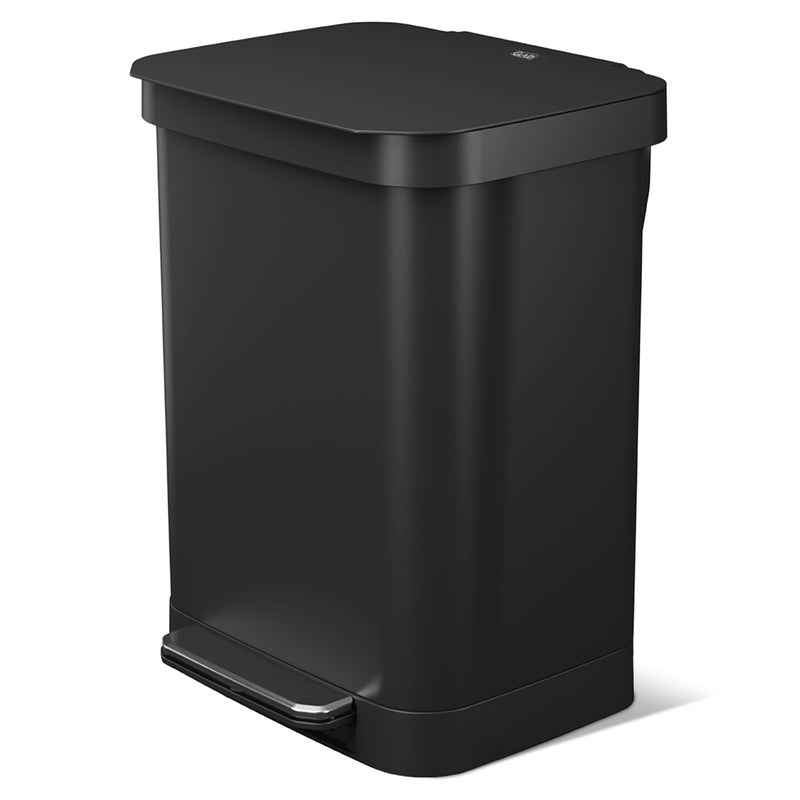 Glad Stainless Steel Step Trash Can, Series 2 with Clorox Protection - Large Black Kitchen Garbage Bin with Soft Close Lid, Foot Pedal and Waste Bag Roll Holder, 13 Gallon - Image 1