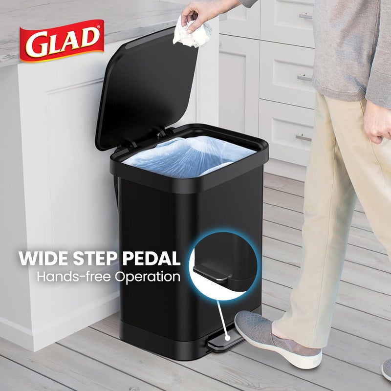 Glad Stainless Steel Step Trash Can, Series 2 with Clorox Protection - Large Black Kitchen Garbage Bin with Soft Close Lid, Foot Pedal and Waste Bag Roll Holder, 13 Gallon - Image 4