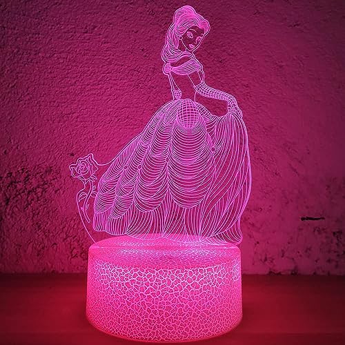 i-CHONY Princess Gift Night Light for Girls, 3D Illusion Lamp with Remote & Smart Touch, 16 Colors Dimmable Bedroom Decorations, Kids Teens Birthday Gift - Image 1