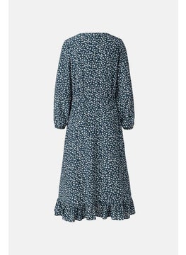 Tchibo Women Printed Long Sleeve Midi Dress, Navy  - Image 3