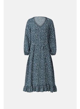 Tchibo Women Printed Long Sleeve Midi Dress, Navy  - Image 2