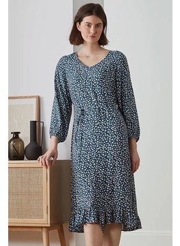 Tchibo Women Printed Long Sleeve Midi Dress, Navy  - Image 1