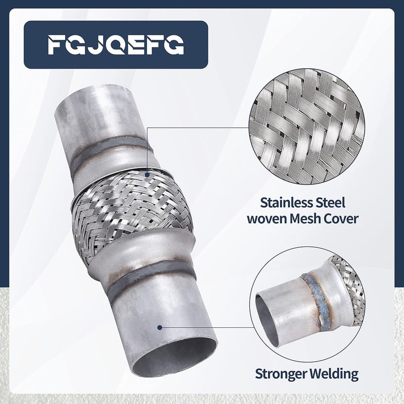 FGJQEFG 2PCS Exhaust Flex Pipe Stainless Steel Braid 2.25" x 4" with Ends 8" Long Heavy Duty - Image 2