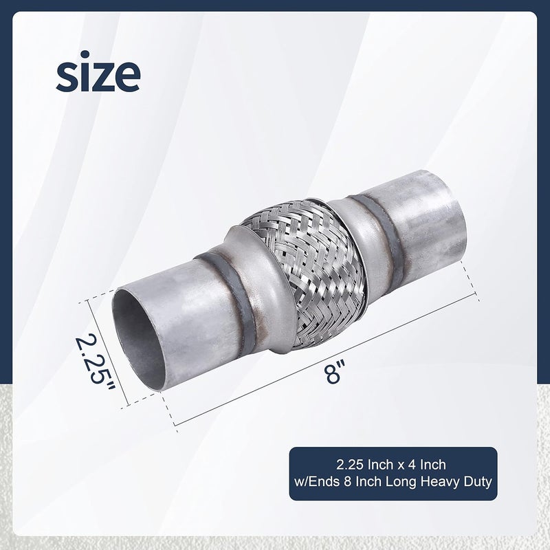 FGJQEFG 2PCS Exhaust Flex Pipe Stainless Steel Braid 2.25" x 4" with Ends 8" Long Heavy Duty - Image 3