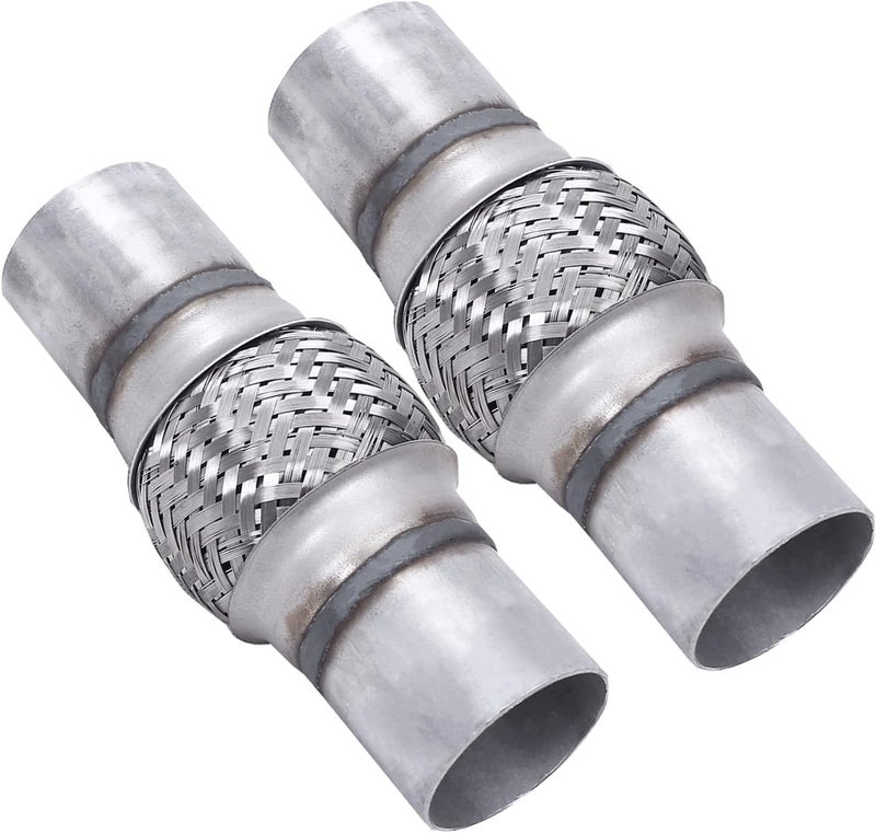 FGJQEFG 2PCS Exhaust Flex Pipe Stainless Steel Braid 2.25" x 4" with Ends 8" Long Heavy Duty - Image 1