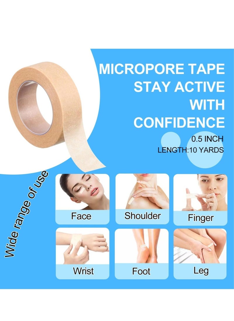 8 Rolls Flexible Skin Tape Breathable Nose Tape，Micropore Tape, Paper tape medical,  Self Adhesive First Aid Bandages for Wound Injuries Swelling (0.5 in x 10 Yd) - Image 3