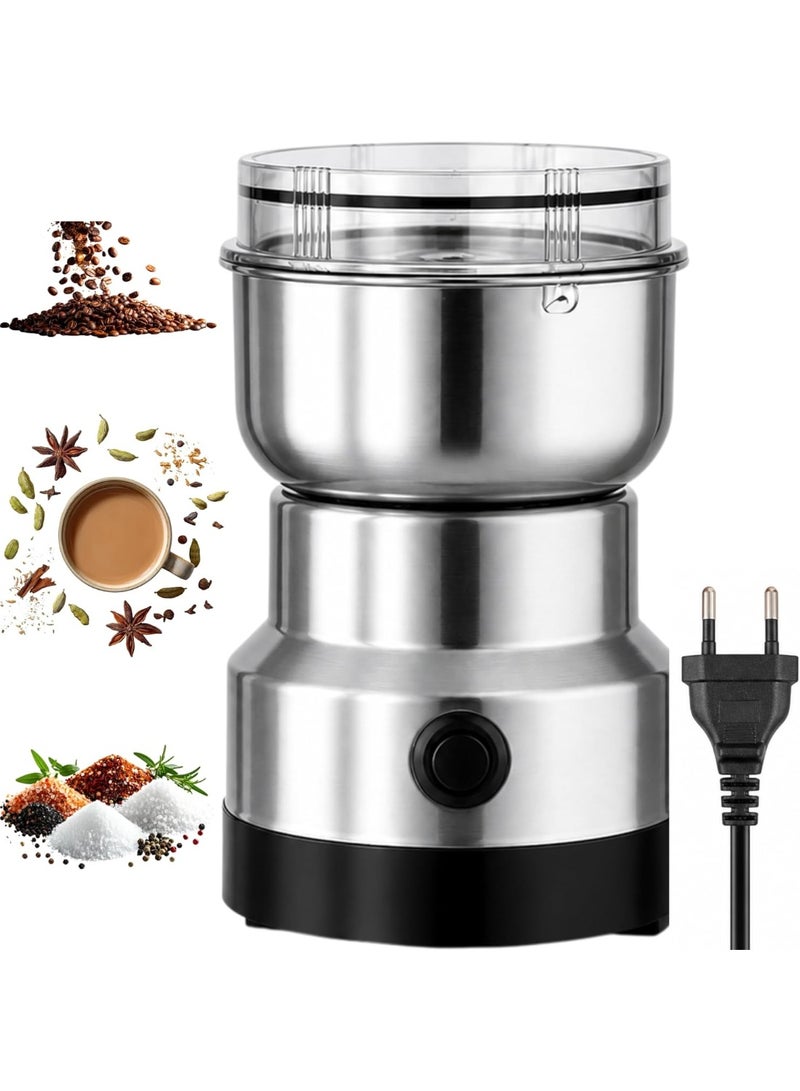 Electric Coffee Grinder 150–300W – Silver Spice Grinder with One-Button Operation for Coffee Beans, Herbs & Spices - Image 1