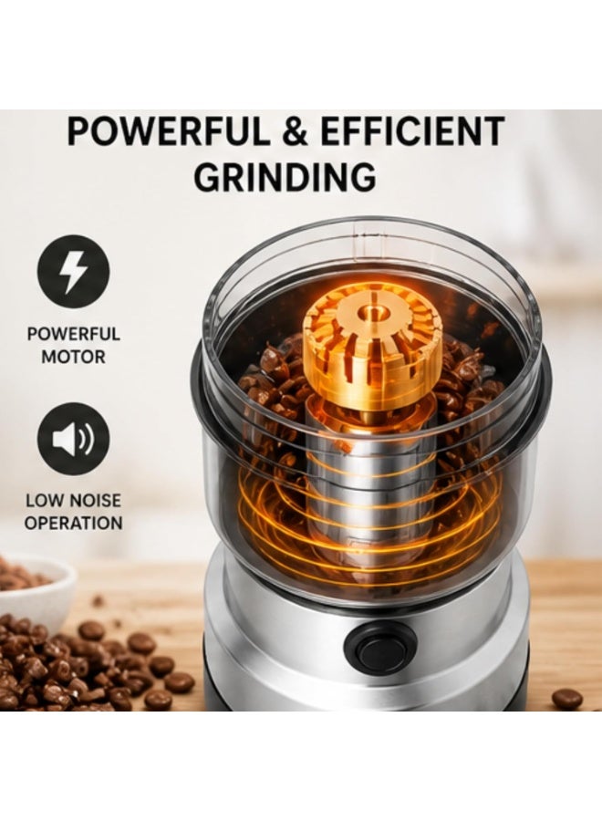 Electric Coffee Grinder 150–300W – Silver Spice Grinder with One-Button Operation for Coffee Beans, Herbs & Spices - Image 4