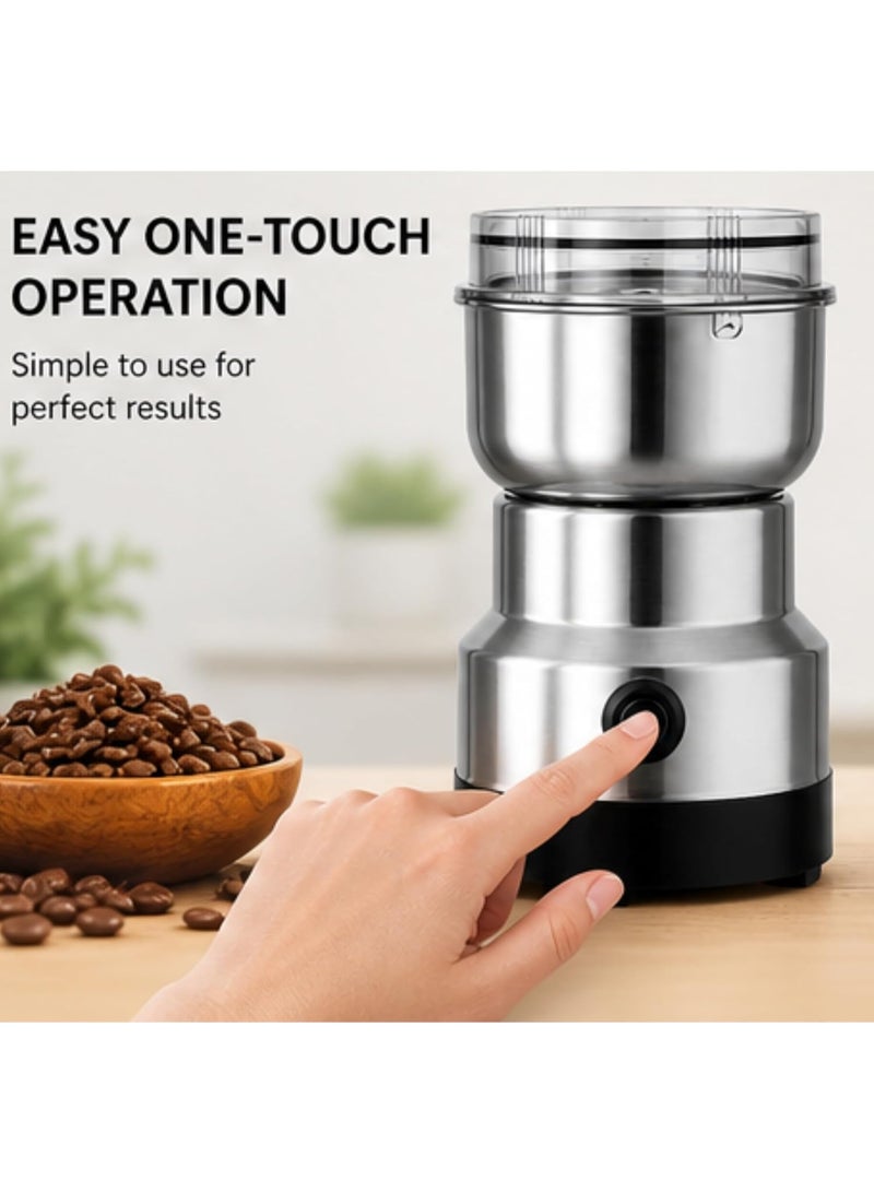 Electric Coffee Grinder 150–300W – Silver Spice Grinder with One-Button Operation for Coffee Beans, Herbs & Spices - Image 3